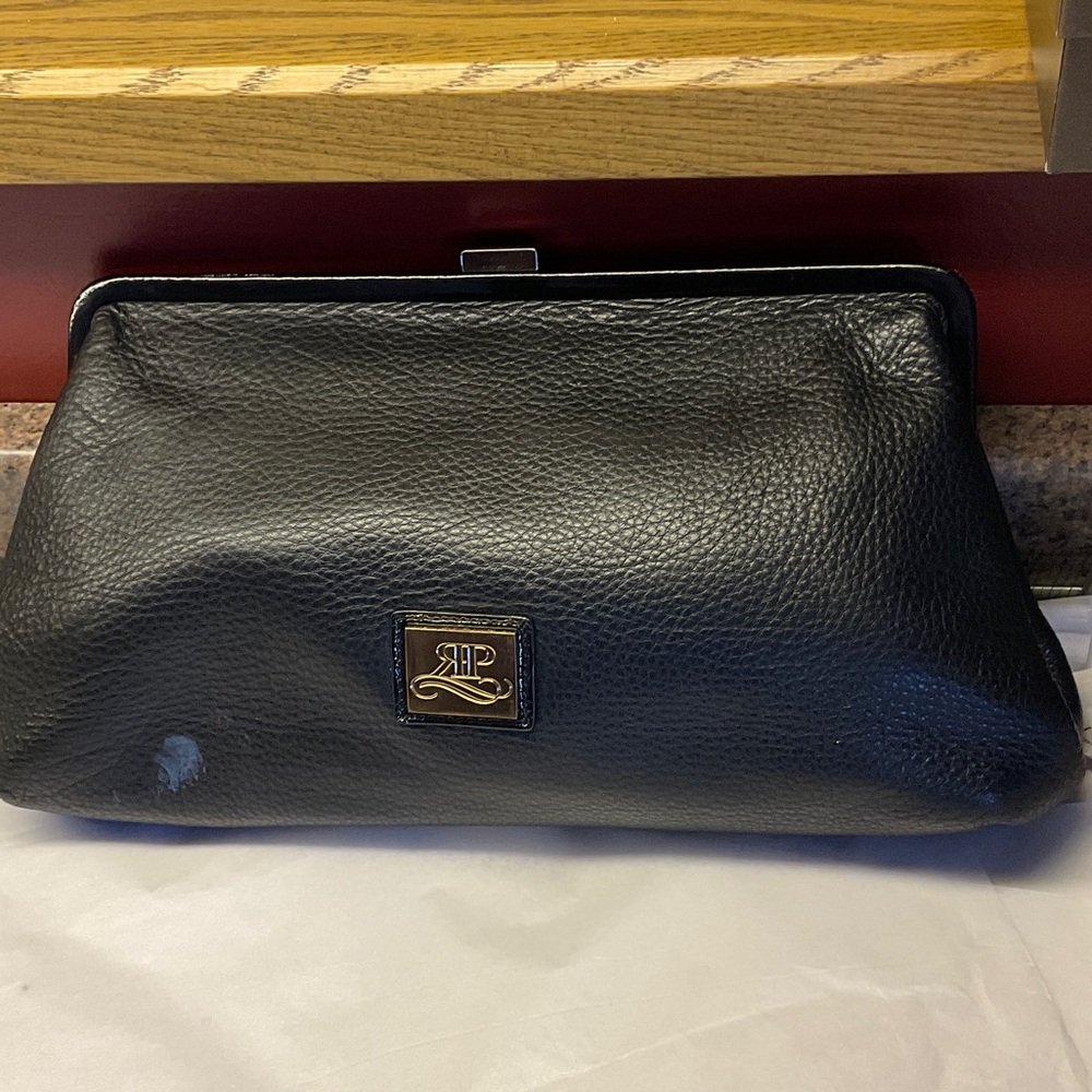 Roberta Pieri Black Pebbled Leather Clip Top Clutch
